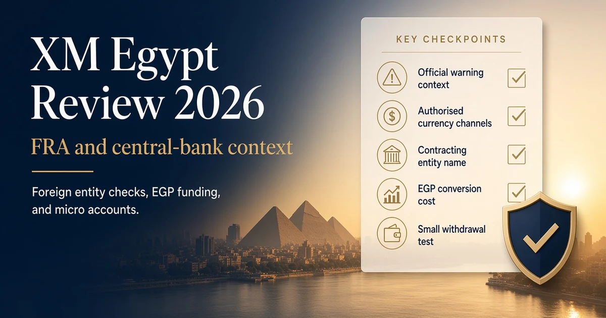 مراجعة XM في مصر 2026: موقف الرقابة المالية FRA وقواعد تمويل الجنيه والحساب الإسلامي